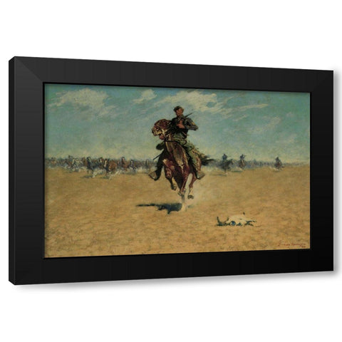 Cutting out Pony Herds Black Modern Wood Framed Art Print with Double Matting by Remington, Frederic