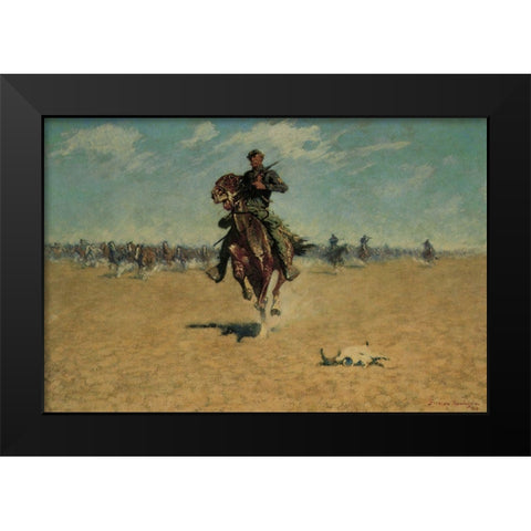 Cutting out Pony Herds Black Modern Wood Framed Art Print by Remington, Frederic