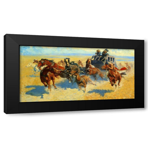 Downing the Nigh Leader Black Modern Wood Framed Art Print by Remington, Frederic