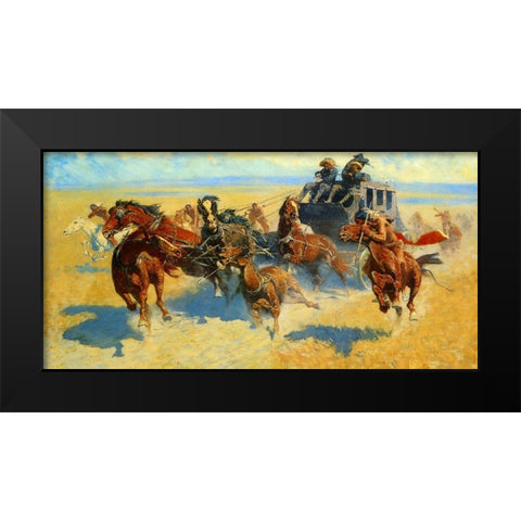 Downing the Nigh Leader Black Modern Wood Framed Art Print by Remington, Frederic