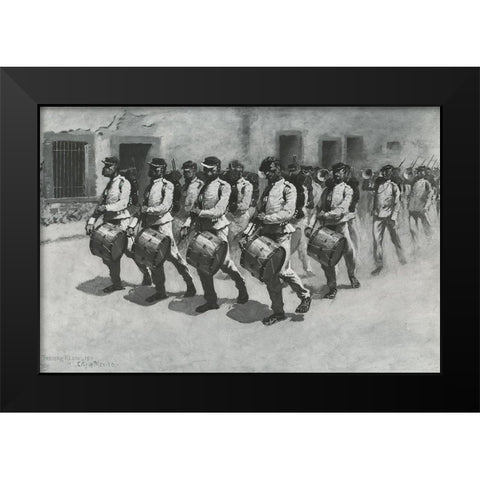 Drum Corps-Mexican Army-Sketch Black Modern Wood Framed Art Print by Remington, Frederic