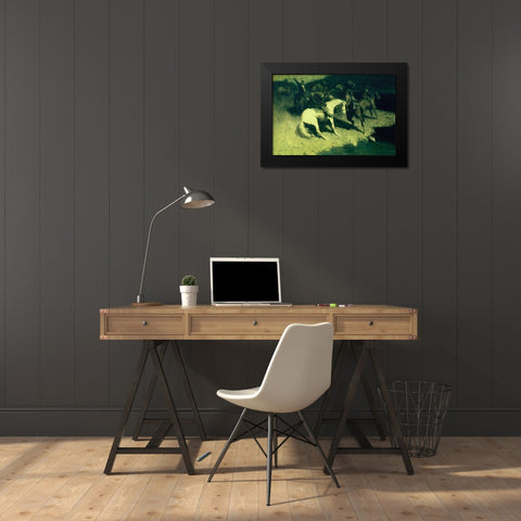 Fired On Black Modern Wood Framed Art Print by Remington, Frederic