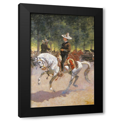 Gentleman Rider on the Paseo de la Reforma Black Modern Wood Framed Art Print with Double Matting by Remington, Frederic