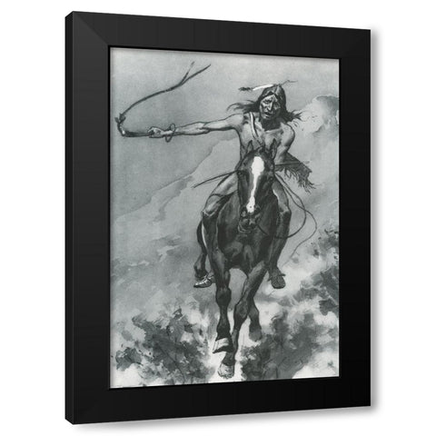 Indian Riding Down a Hill Black Modern Wood Framed Art Print by Remington, Frederic