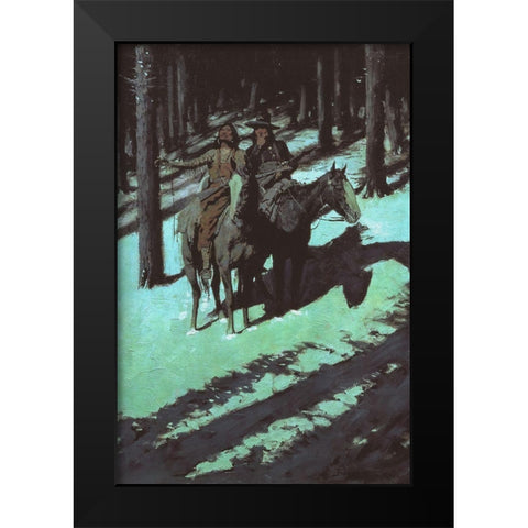 Indian Scouts in the Moonlight Black Modern Wood Framed Art Print by Remington, Frederic