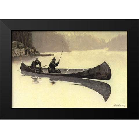 Trout Fishing in Canada Black Modern Wood Framed Art Print by Remington, Frederic