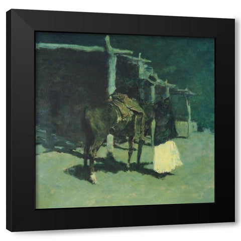 Waiting in the Moonlight Black Modern Wood Framed Art Print by Remington, Frederic