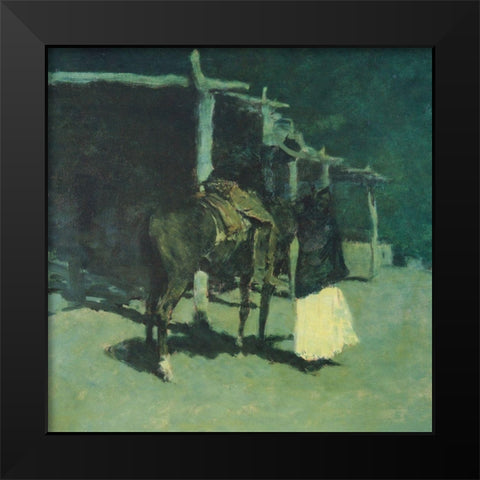 Waiting in the Moonlight Black Modern Wood Framed Art Print by Remington, Frederic