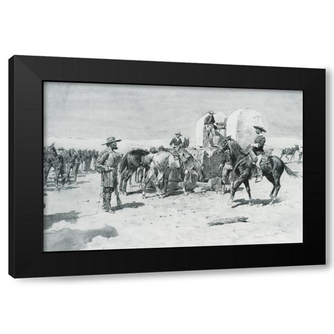 Well in the Desert-Sketch Black Modern Wood Framed Art Print by Remington, Frederic