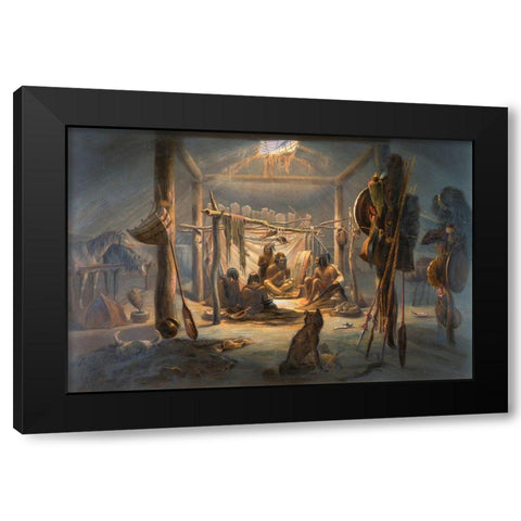 The Interior of the Hut of a Mandan Chief Black Modern Wood Framed Art Print with Double Matting by Bodmer, Karl