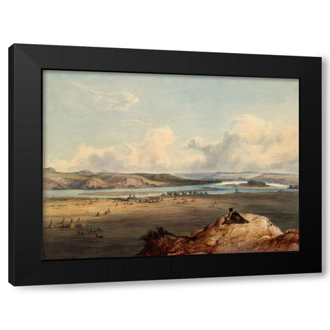 The Trading post Fort Pierre in present South Dakota Black Modern Wood Framed Art Print with Double Matting by Bodmer, Karl
