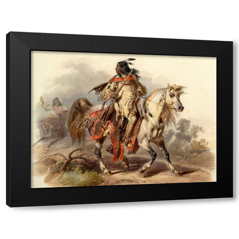 Blackfoot Indian Black Modern Wood Framed Art Print by Bodmer, Karl