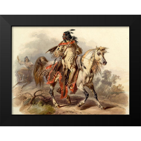 Blackfoot Indian Black Modern Wood Framed Art Print by Bodmer, Karl