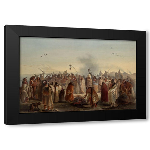 Scalp dance of the Minatarres Indians Black Modern Wood Framed Art Print by Bodmer, Karl