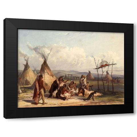 Funeral scaffold of a Sioux chief Black Modern Wood Framed Art Print with Double Matting by Bodmer, Karl