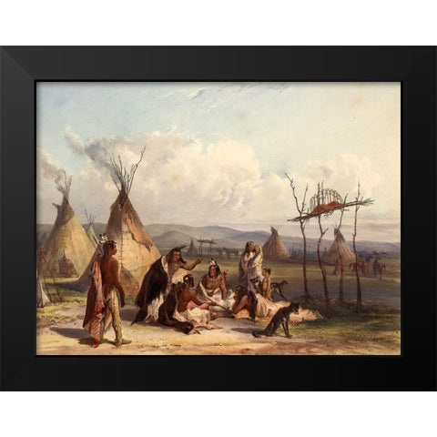 Funeral scaffold of a Sioux chief Black Modern Wood Framed Art Print by Bodmer, Karl