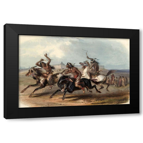 Horse racing of the Sioux indians Black Modern Wood Framed Art Print with Double Matting by Bodmer, Karl