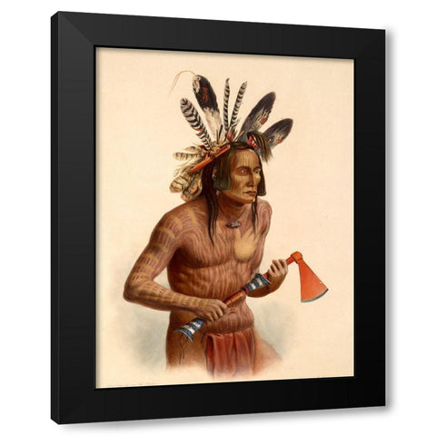 Mato-Tope Warrior Black Modern Wood Framed Art Print with Double Matting by Bodmer, Karl
