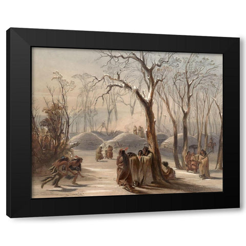 Winter village of the Minatarres Indians Black Modern Wood Framed Art Print with Double Matting by Bodmer, Karl