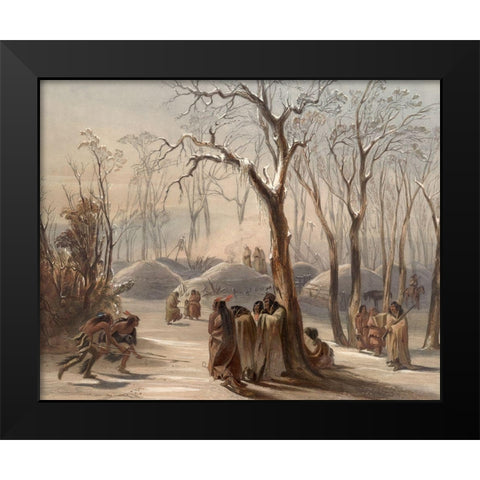 Winter village of the Minatarres Indians Black Modern Wood Framed Art Print by Bodmer, Karl
