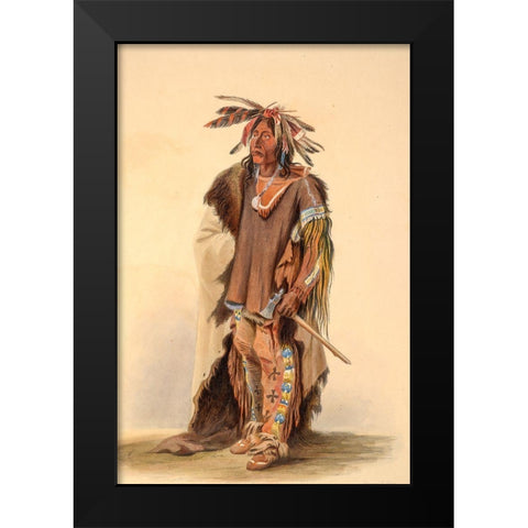 A Sioux warrior Black Modern Wood Framed Art Print by Bodmer, Karl