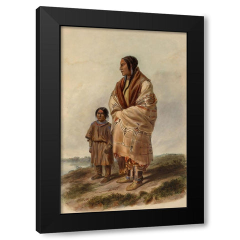 Dacota woman and Assiniboin girl Black Modern Wood Framed Art Print with Double Matting by Bodmer, Karl