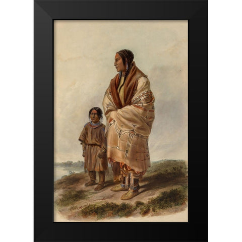 Dacota woman and Assiniboin girl Black Modern Wood Framed Art Print by Bodmer, Karl