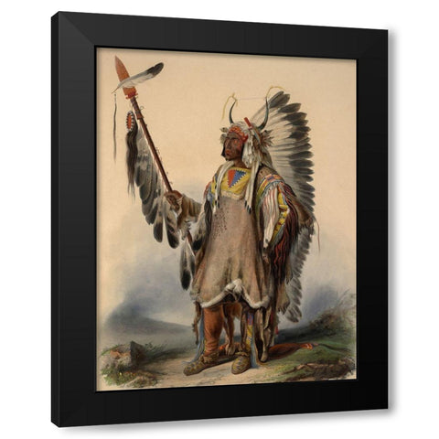 A Mandan Indian Chief Black Modern Wood Framed Art Print by Bodmer, Karl
