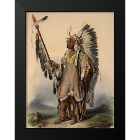 A Mandan Indian Chief Black Modern Wood Framed Art Print by Bodmer, Karl