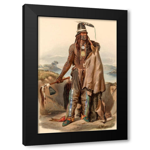 A Minatarre Indian Chief Black Modern Wood Framed Art Print with Double Matting by Bodmer, Karl