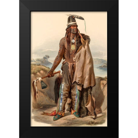 A Minatarre Indian Chief Black Modern Wood Framed Art Print by Bodmer, Karl