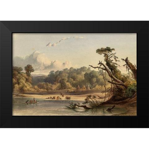 Punca Indians encamped on the banks of the Missouri Black Modern Wood Framed Art Print by Bodmer, Karl