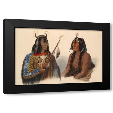 An Assiniboin indian and a Yanktonan indian Black Modern Wood Framed Art Print with Double Matting by Bodmer, Karl