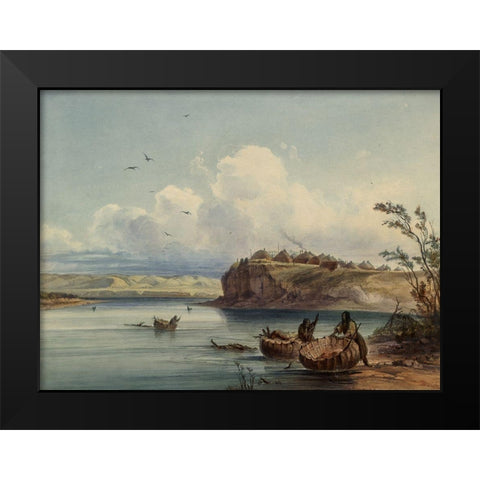 A Mandan village Black Modern Wood Framed Art Print by Bodmer, Karl