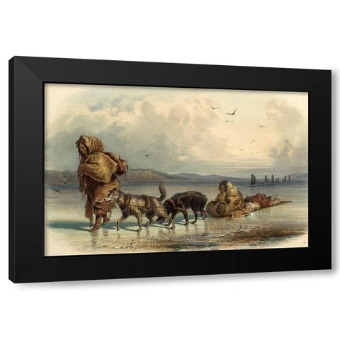 Dog sledges of the Mandan indians Black Modern Wood Framed Art Print with Double Matting by Bodmer, Karl