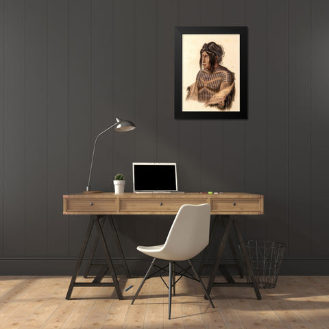 Mahsette Kuiuab Chief of the Cree indians Black Modern Wood Framed Art Print by Bodmer, Karl