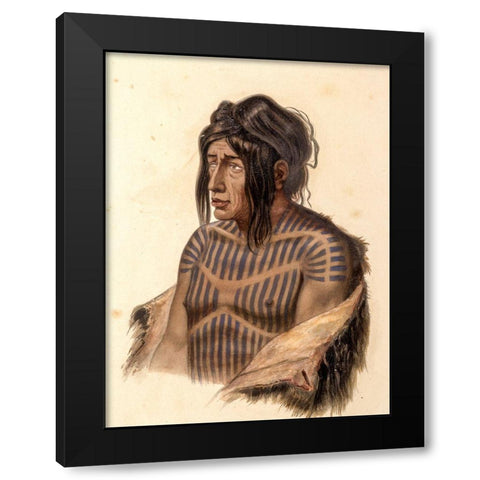 Mahsette Kuiuab Chief of the Cree indians Black Modern Wood Framed Art Print by Bodmer, Karl