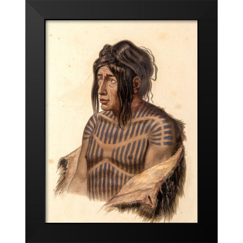 Mahsette Kuiuab Chief of the Cree indians Black Modern Wood Framed Art Print by Bodmer, Karl