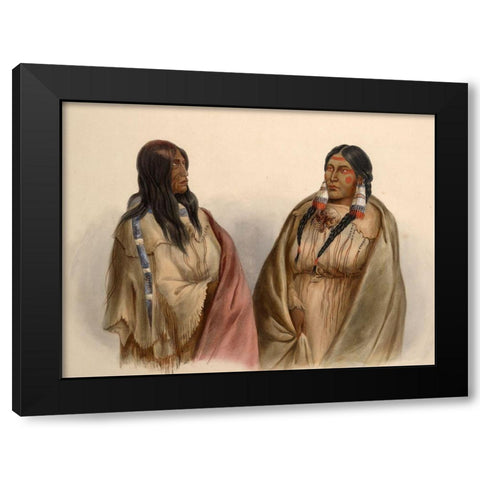 Woman of the Snake tribe and woman of the Cree tribe Black Modern Wood Framed Art Print with Double Matting by Bodmer, Karl