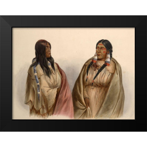 Woman of the Snake tribe and woman of the Cree tribe Black Modern Wood Framed Art Print by Bodmer, Karl