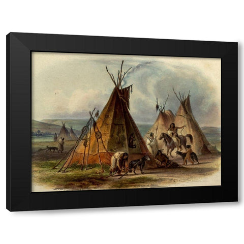 A skin lodge of the Assiniboin Indian chief Black Modern Wood Framed Art Print by Bodmer, Karl