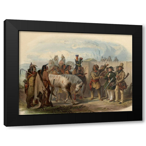 The travellers meeting with Minatarre indians Black Modern Wood Framed Art Print with Double Matting by Bodmer, Karl