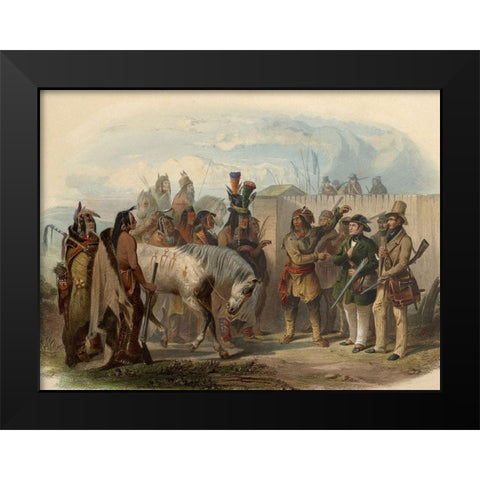 The travellers meeting with Minatarre indians Black Modern Wood Framed Art Print by Bodmer, Karl