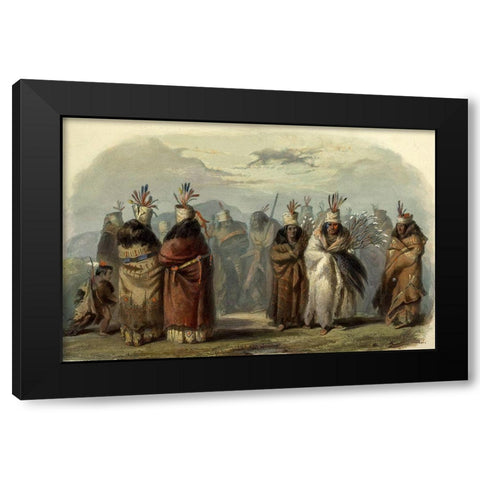 Dance of the Mandan women Black Modern Wood Framed Art Print with Double Matting by Bodmer, Karl