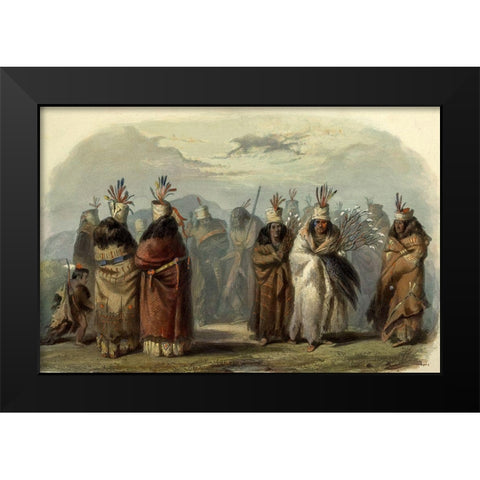 Dance of the Mandan women Black Modern Wood Framed Art Print by Bodmer, Karl