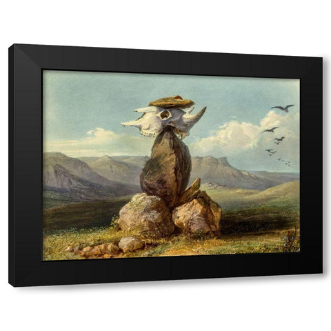 Magic pile erected by the Assiniboin indians Black Modern Wood Framed Art Print with Double Matting by Bodmer, Karl