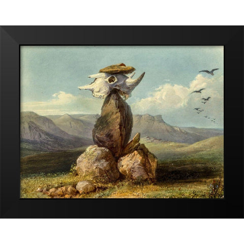 Magic pile erected by the Assiniboin indians Black Modern Wood Framed Art Print by Bodmer, Karl