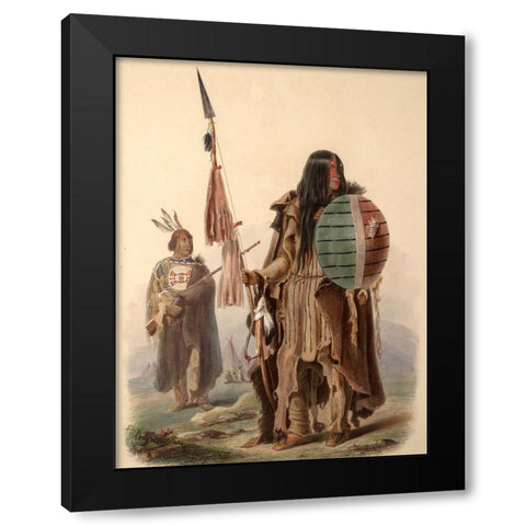 Assiniboin indians Black Modern Wood Framed Art Print with Double Matting by Bodmer, Karl