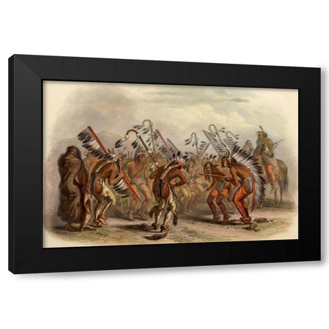 Dance of the Mandan Indians Black Modern Wood Framed Art Print with Double Matting by Bodmer, Karl