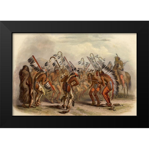 Dance of the Mandan Indians Black Modern Wood Framed Art Print by Bodmer, Karl